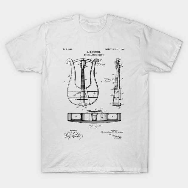 Lyre Stringed Musical Instrument Patent Print 1906 T-Shirt by MadebyDesign